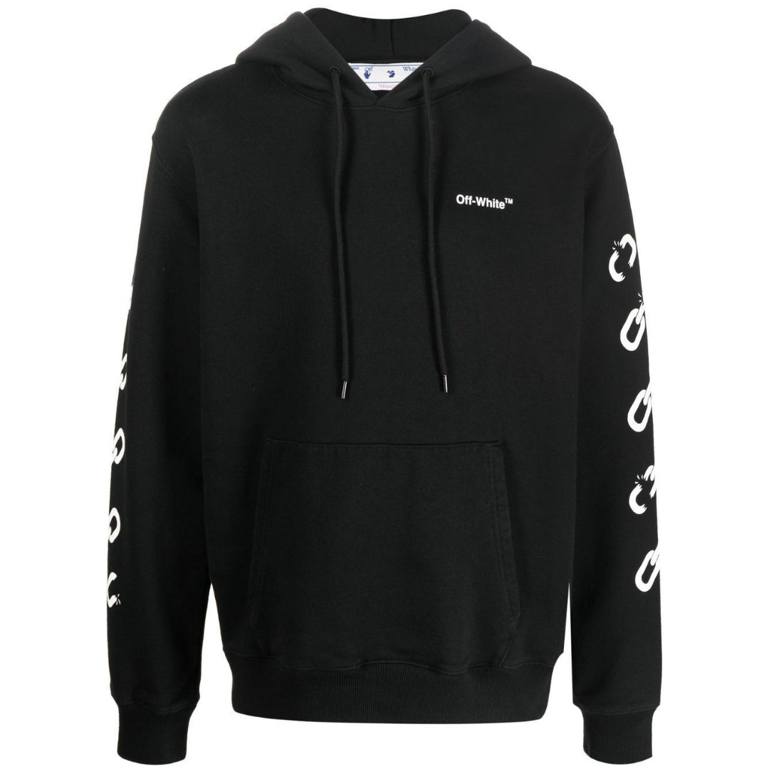 Off White Chain Arrow Design Slim Fit Black Hoodie - Style Centre Wholesale