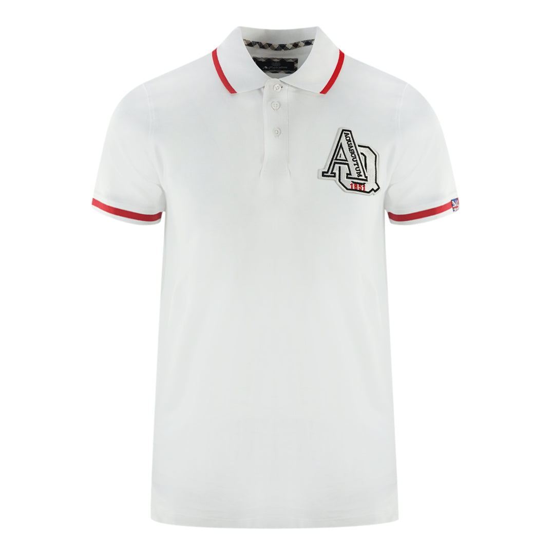 Aquascutum Aq 1851 Embroidered Tipped White Polo Shirt - Style Centre Wholesale