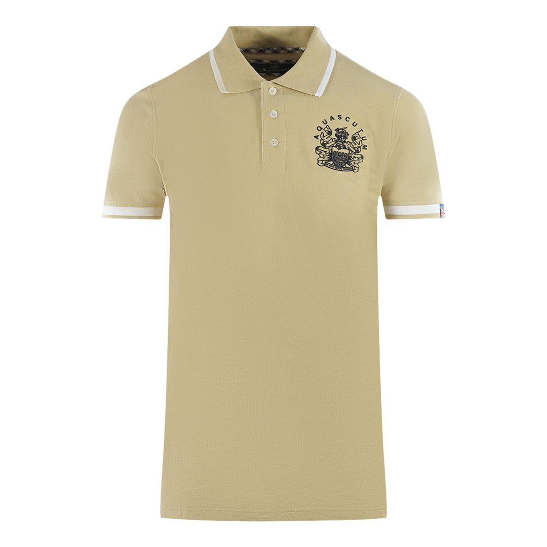 Aquascutum Tipped Aldis Beige Polo Shirt - Style Centre Wholesale