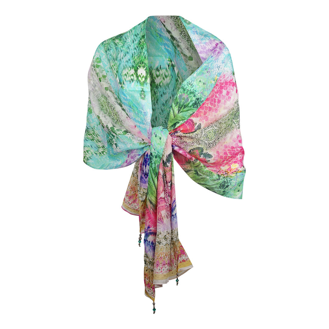 Inoa Palm Leaves 1948 Multicoloured Long Rectangular Scarf
