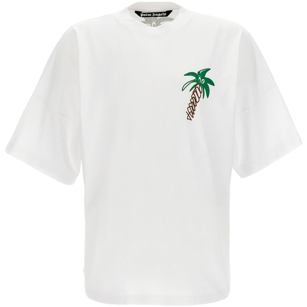 Palm Angels Sketchy Palm Tree Design Oversized Fit White T Shirt