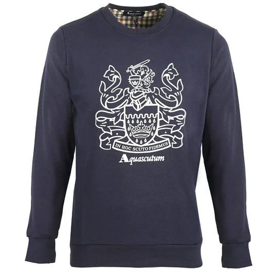 Aquascutum Large Crest Crew Neck Navy Blue Sweatshirt