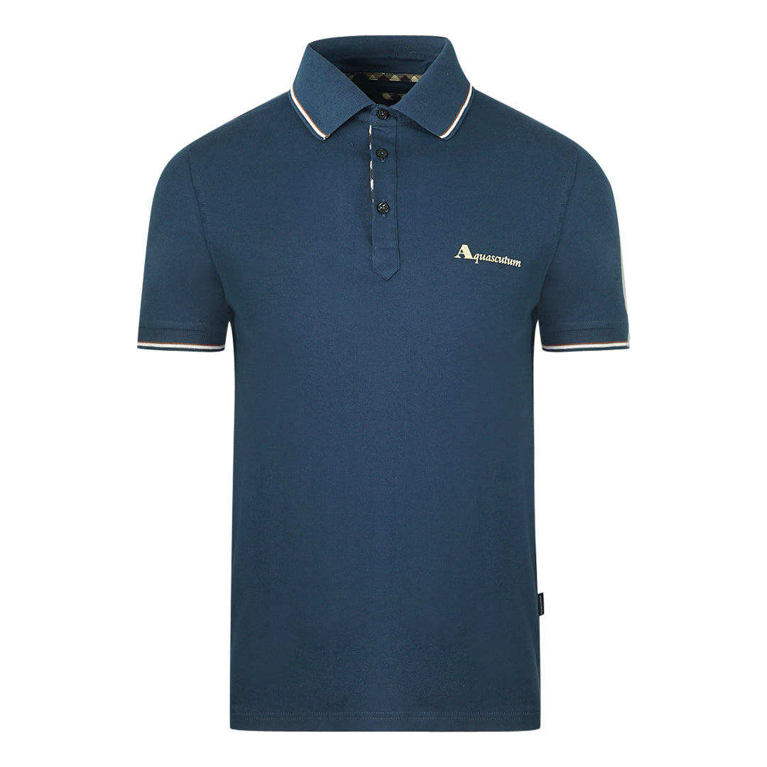 Aquascutum Tipped Collar Blue Polo Shirt 1