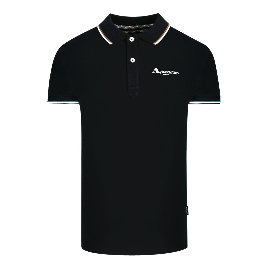 Aquascutum London Tipped Black Polo Shirt - Style Centre Wholesale
