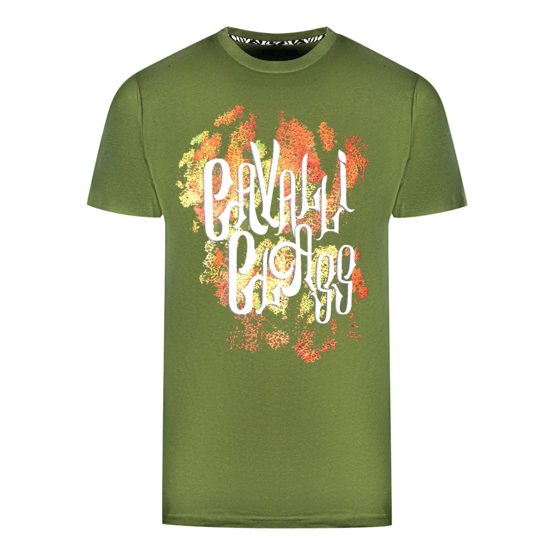 Cavalli Class Bold Logo Green T Shirt