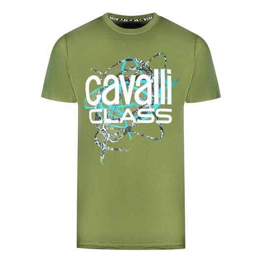Cavalli Class Snake Skin Scribble Green T Shirt