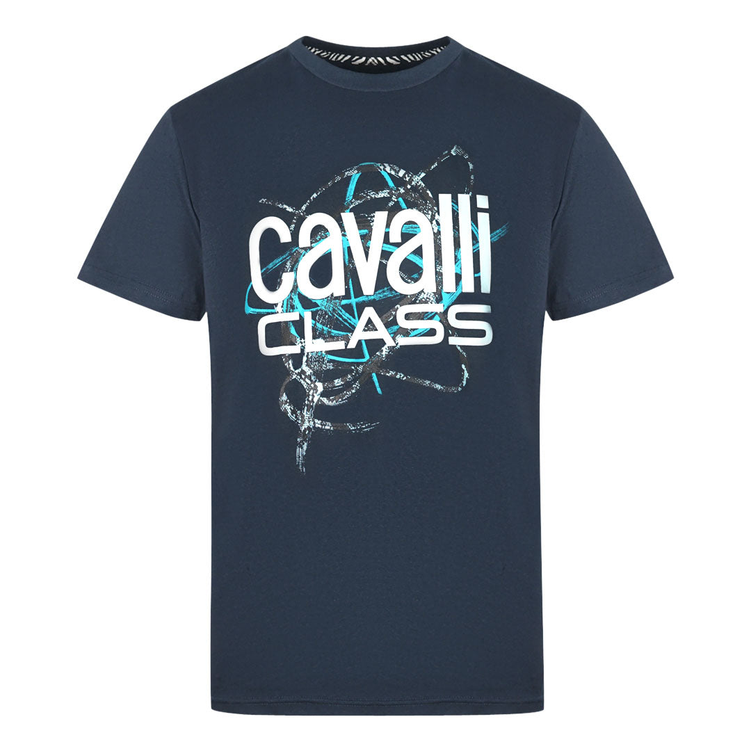Cavalli Class Snake Skin Scribble Navy T Shirt