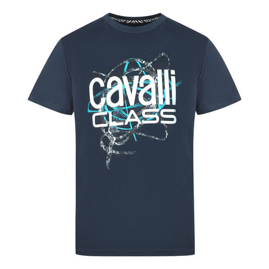 Cavalli Class Snake Skin Scribble Navy T Shirt