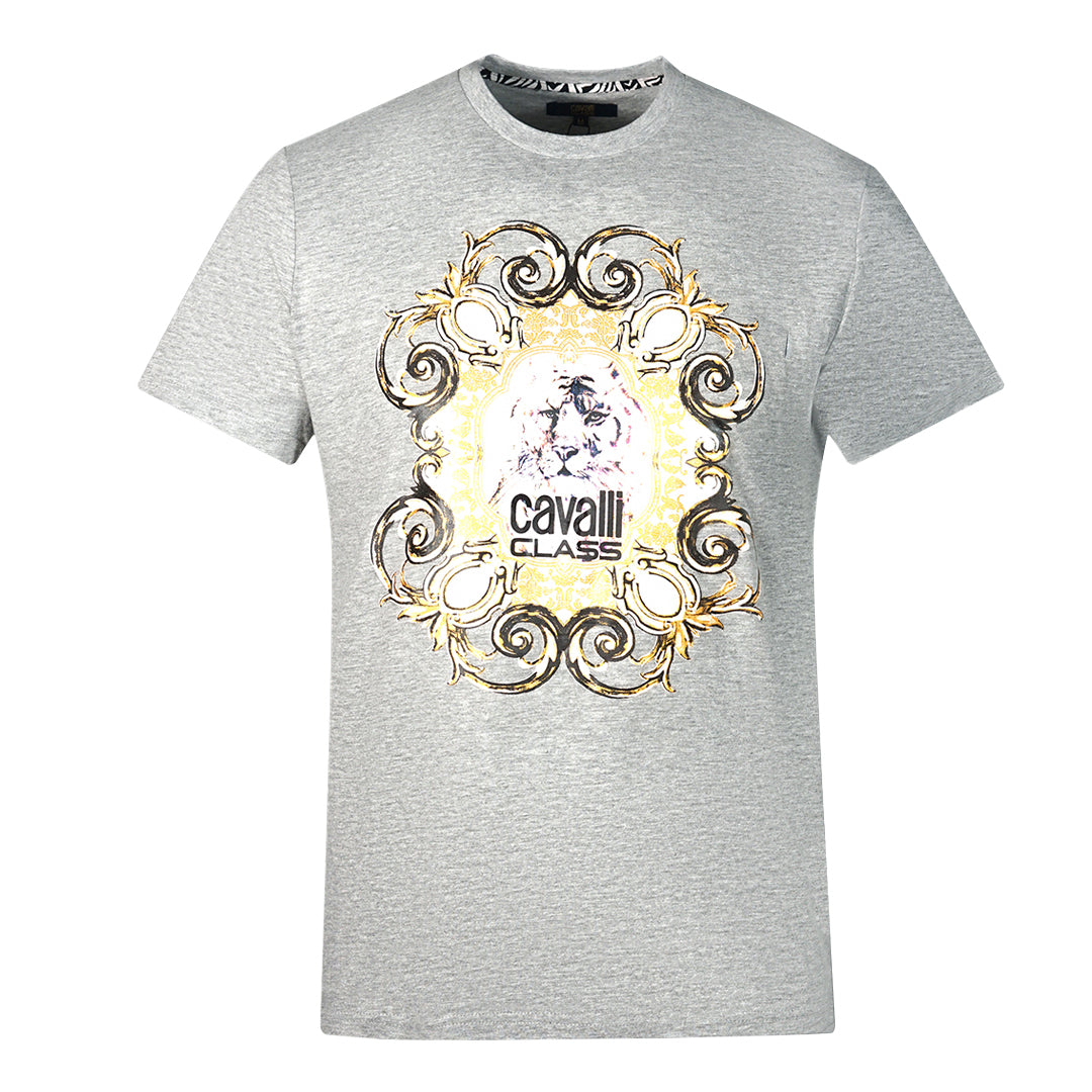 Cavalli Class Bold Tiger Emblem Design Grey T Shirt