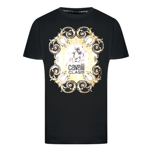 Cavalli Class Bold Tiger Emblem Design Black T Shirt - Style Centre Wholesale