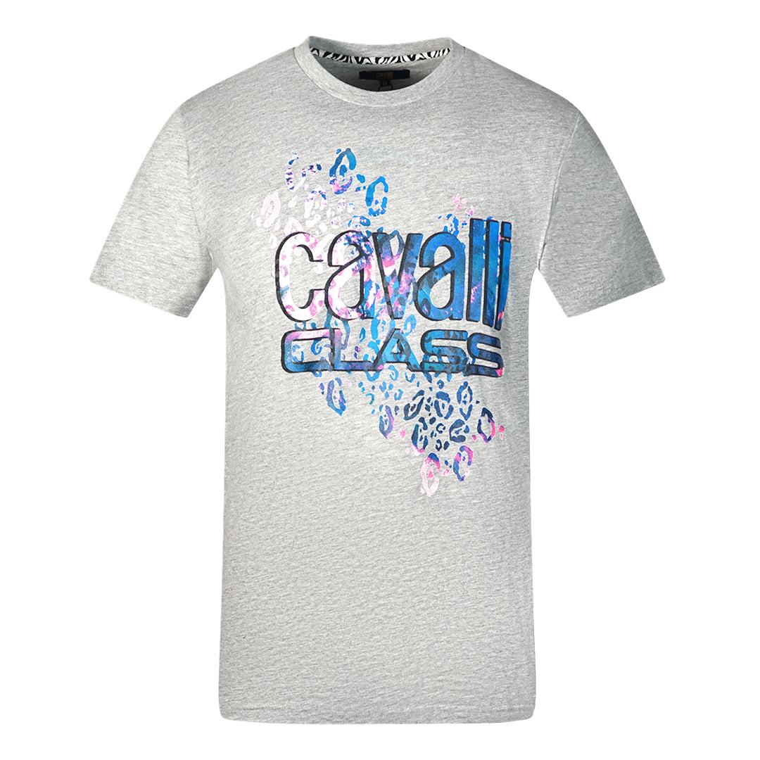 Cavalli Class Leopard Print Logo Grey T Shirt