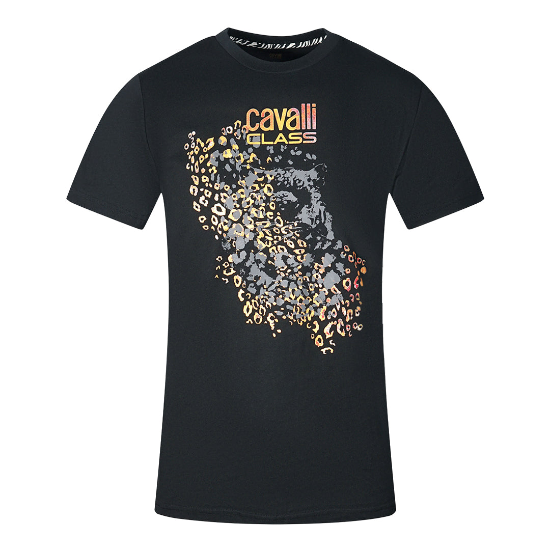 Cavalli Class Leopard Print Silhouette Black T Shirt