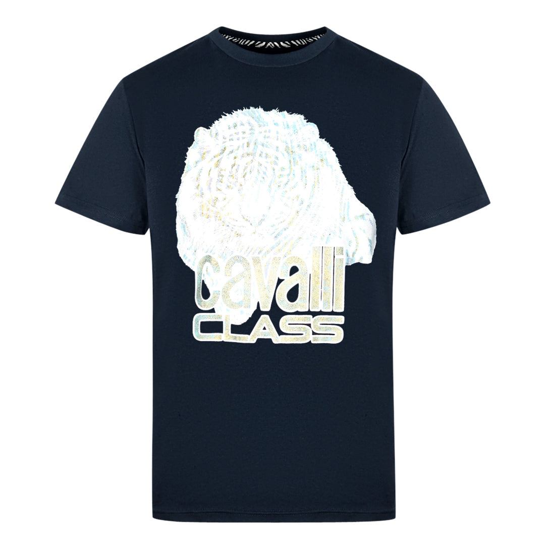 Cavalli Class Large Tiger Logo Navy T Shirt