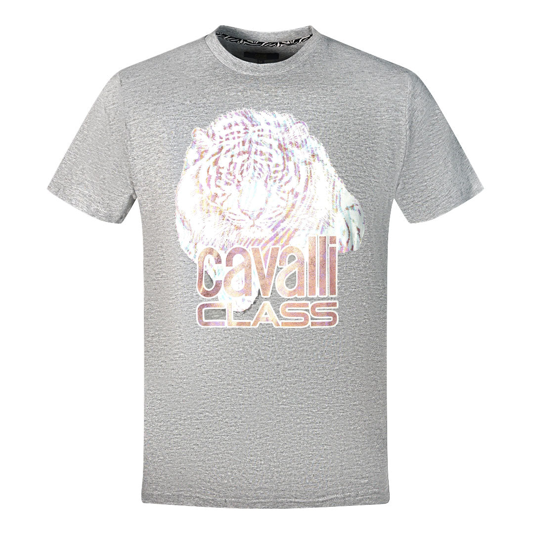 Cavalli Class Large Tiger Logo Grey T Shirt