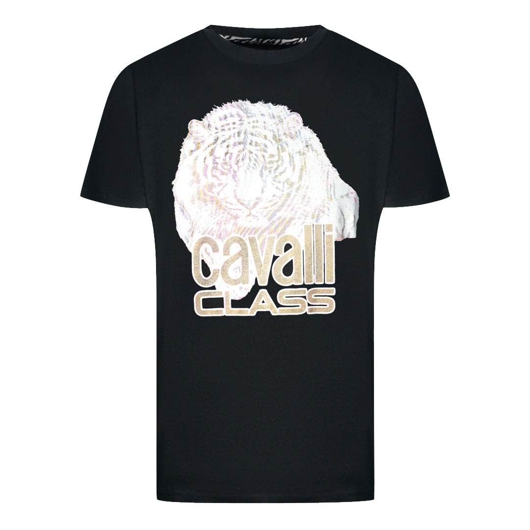 Cavalli Class Large Tiger Logo Black T Shirt