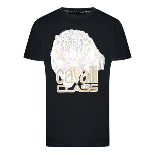 Cavalli Class Large Tiger Logo Black T Shirt
