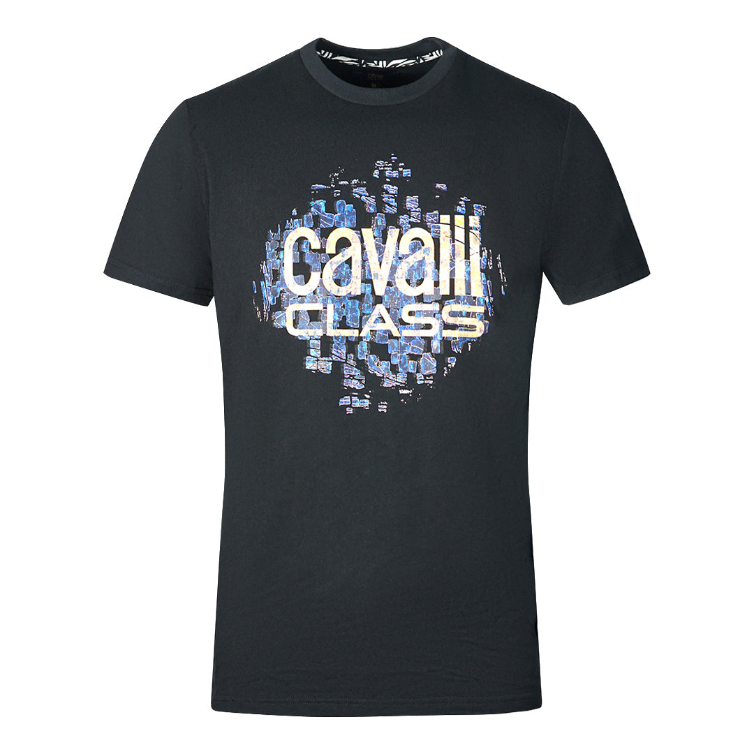 Cavalli Class Gradien Scales Design Logo Black T Shirt
