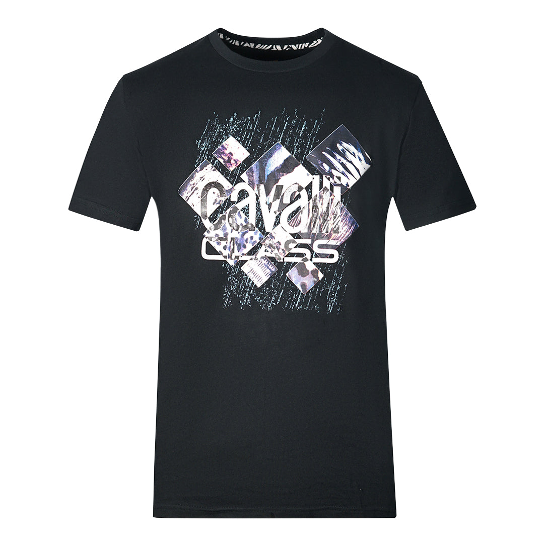 Cavalli Class Diamond Window Of Tiger Design Black T Shirt
