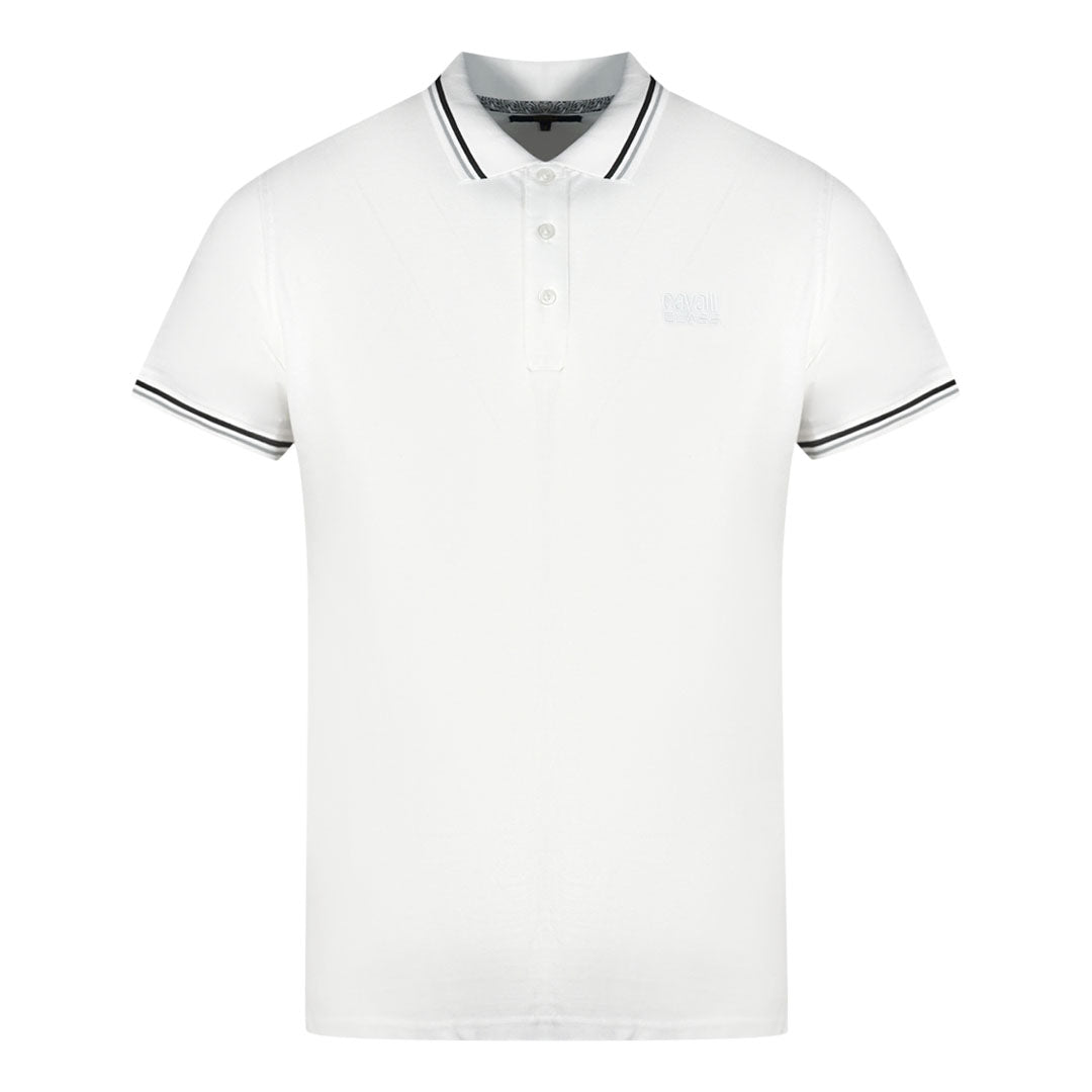 Cavalli Class Twinned Tipped Collar White Polo Shirt - Style Centre Wholesale