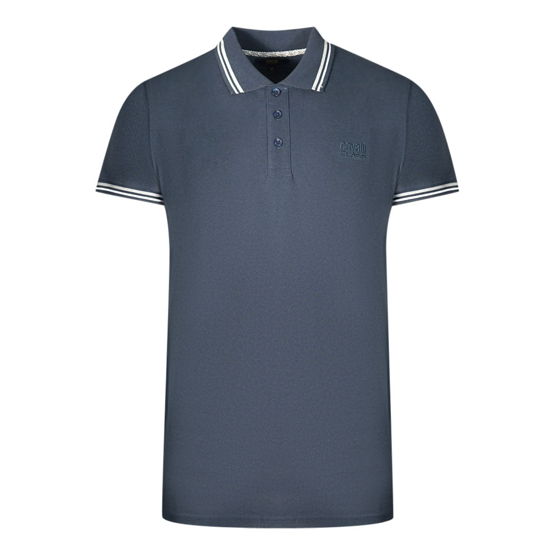 Cavalli Class Twinned Tipped Collar Navy Blue Polo Shirt - Style Centre Wholesale
