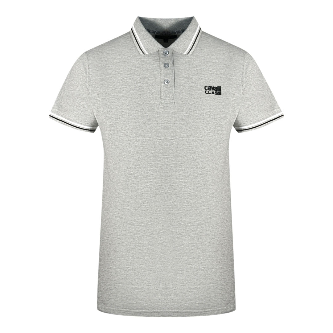 Cavalli Class Twinned Tipped Collar Black Logo Grey Polo Shirt