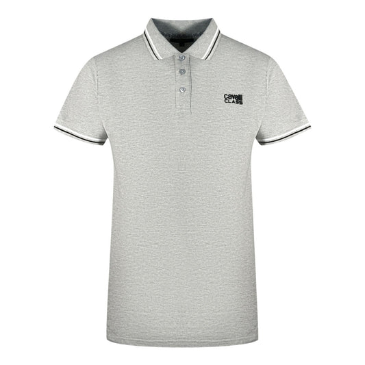 Cavalli Class Twinned Tipped Collar Black Logo Grey Polo Shirt