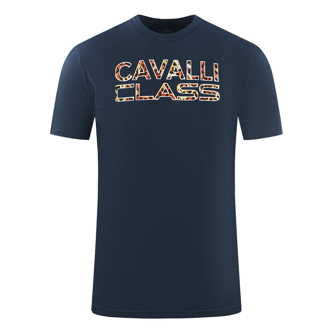 Cavalli Class Printed Logo Navy Blue T Shirt