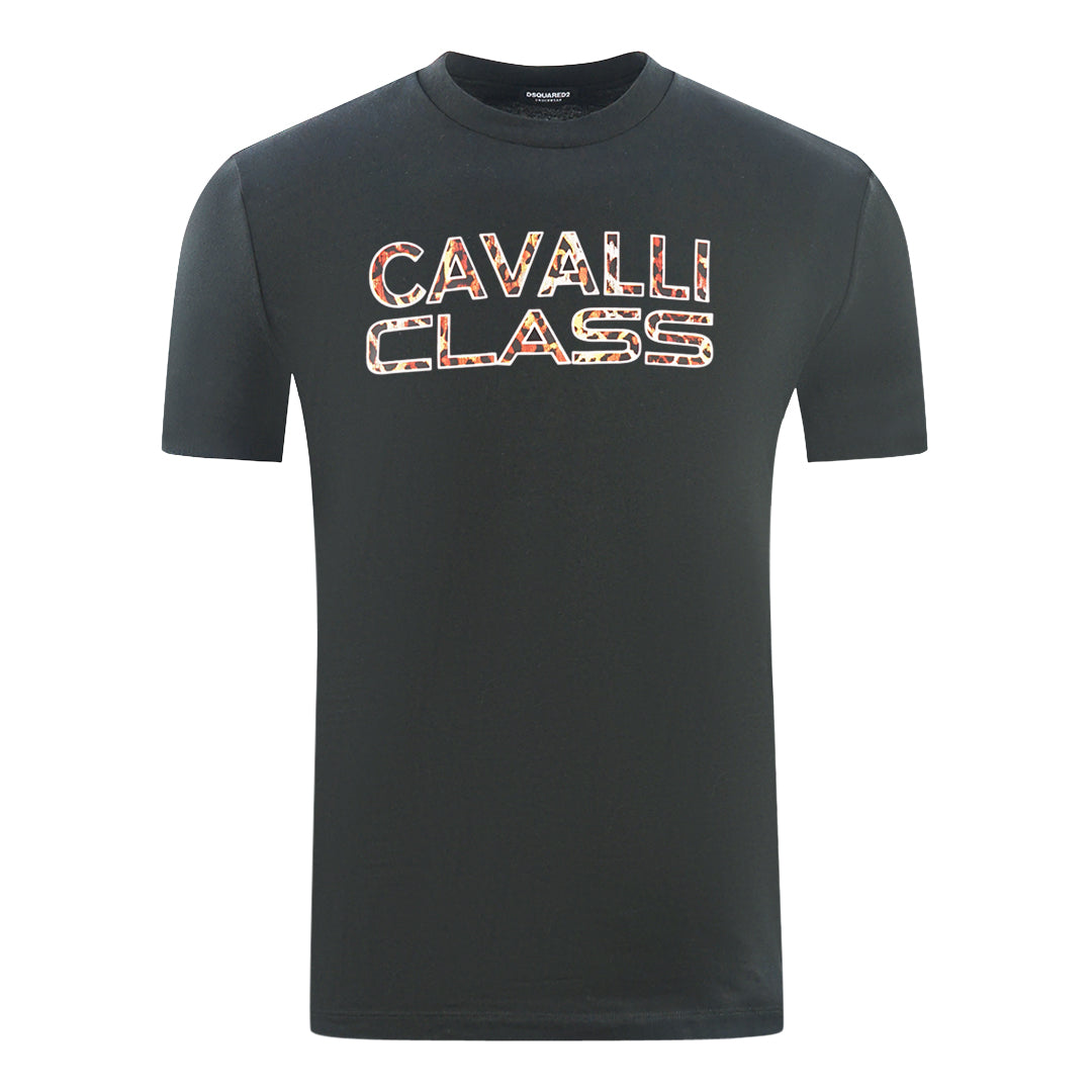 Cavalli Class Printed Logo Black T Shirt - Style Centre Wholesale