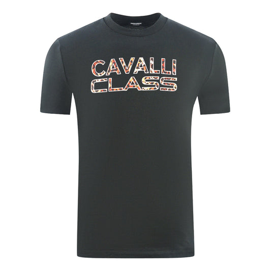 Cavalli Class Printed Logo Black T Shirt - Style Centre Wholesale