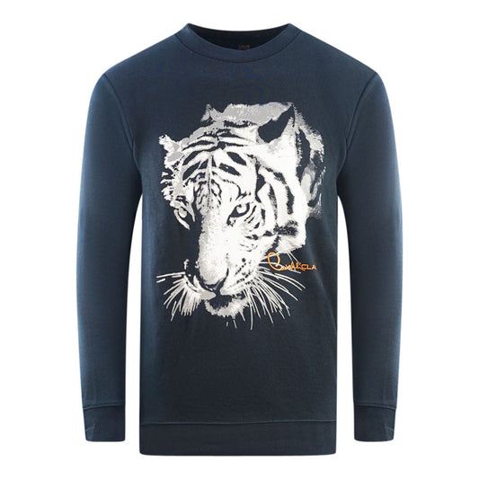 Cavalli Class Tiger Silhouette Logo Navy Blue Sweatshirt - Style Centre Wholesale