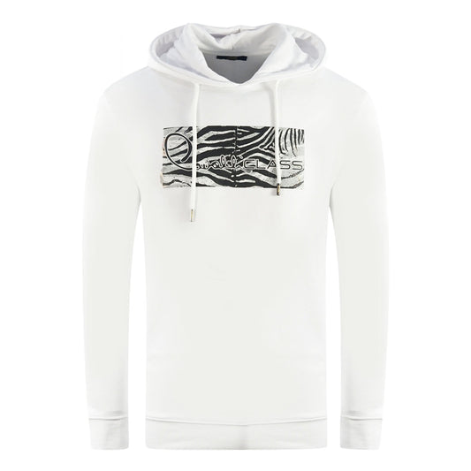 Cavalli Class Zebra Print Logo White Hoodie