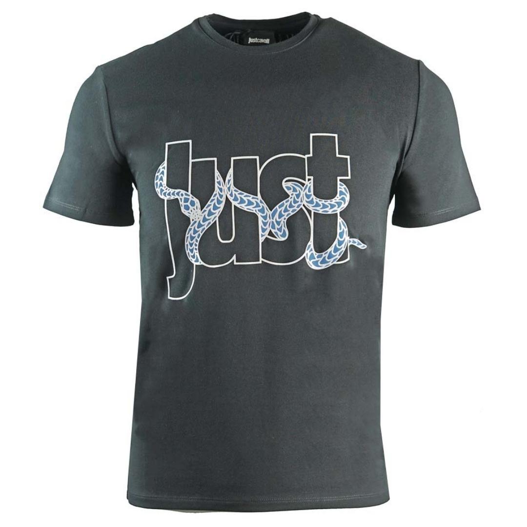 Just Cavalli Snake Wrapped Logo Black T Shirt
