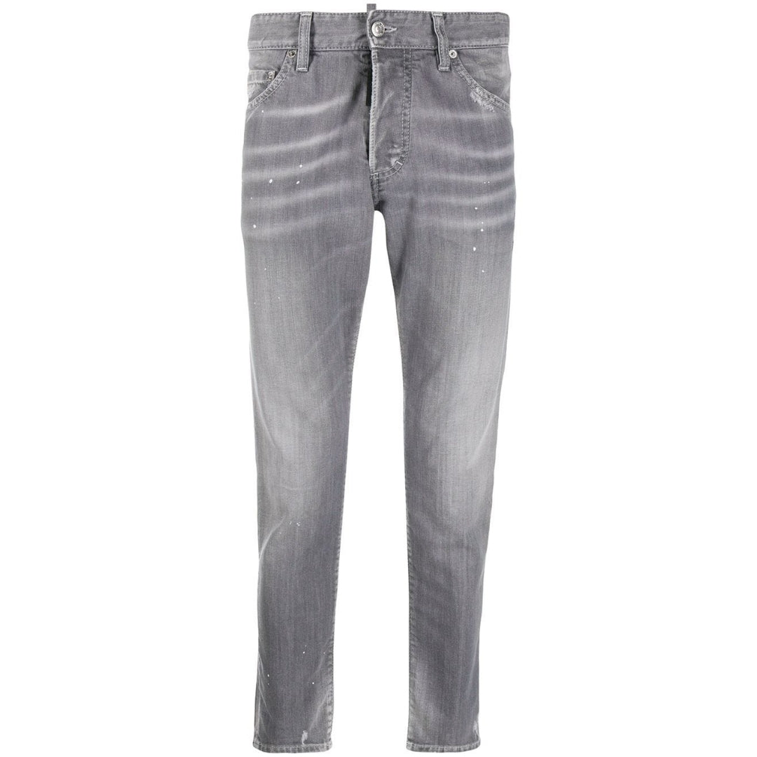 Dsquared2 Skinny Dan Faded Grey Paint Splatter Effect Jeans - Style Centre Wholesale
