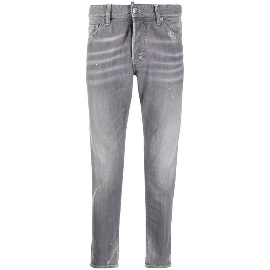 Dsquared2 Skinny Dan Faded Grey Paint Splatter Effect Jeans - Style Centre Wholesale