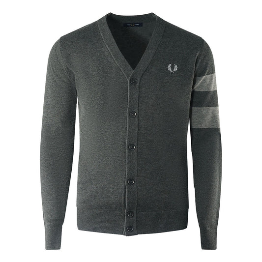 Fred Perry Tipped Sleeve Graphite Marl Grey Button Up Cardigan