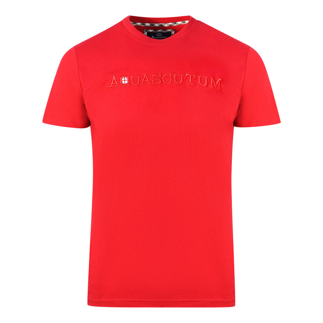 Aquascutum Brand Embossed Logo Red T Shirt