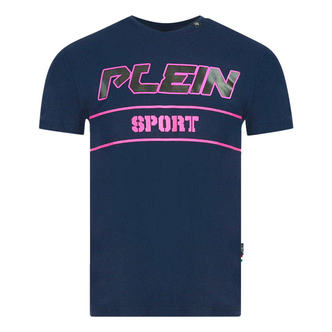 Plein Sport Block Pink Logo Navy Blue T Shirt - Style Centre Wholesale