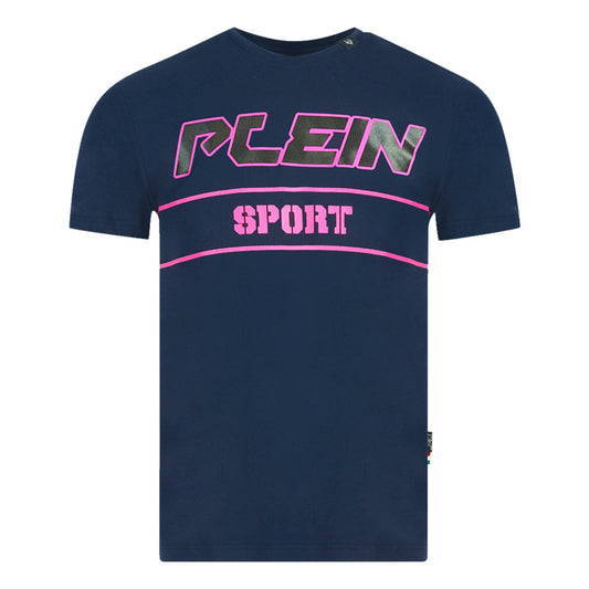 Plein Sport Block Pink Logo Navy Blue T Shirt - Style Centre Wholesale