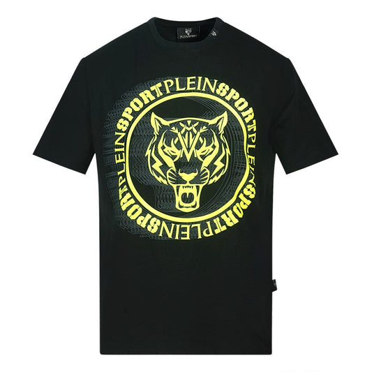 Plein Sport Yellow Scribble Layer Logo Black T Shirt - Style Centre Wholesale