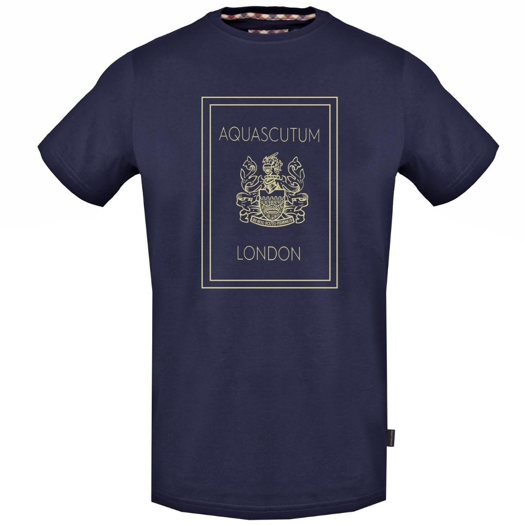 Aquascutum Gold London Logo Navy T Shirt