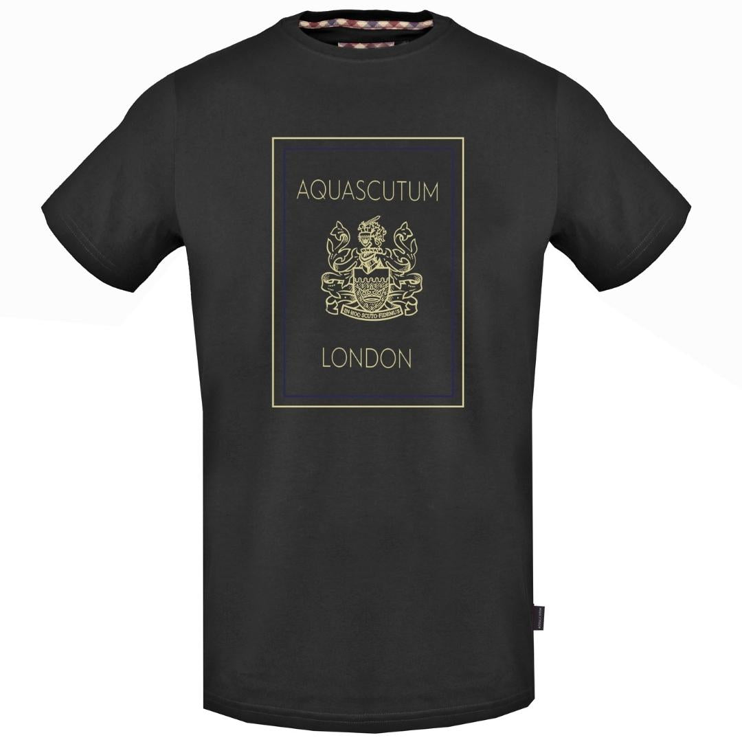 Aquascutum Gold London Logo Black T Shirt