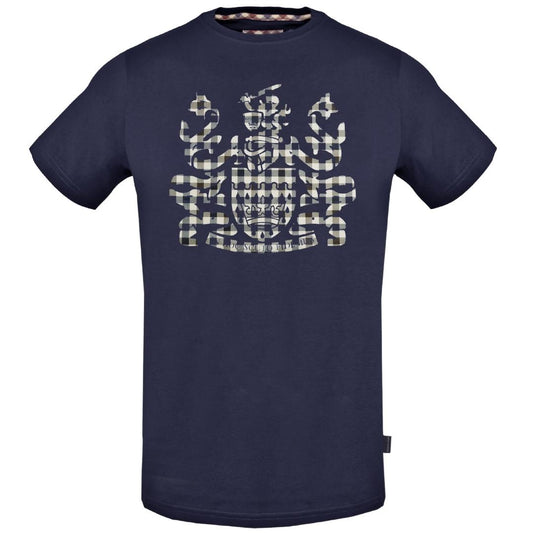 Aquascutum Check Aldis Crest Navy Blue T Shirt