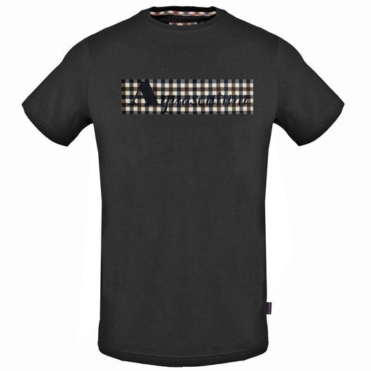 Aquascutum Check Box Logo Black T Shirt