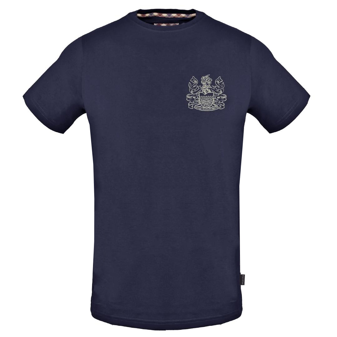 Aquascutum Stitched Aldis Logo Navy Blue T Shirt - Style Centre Wholesale