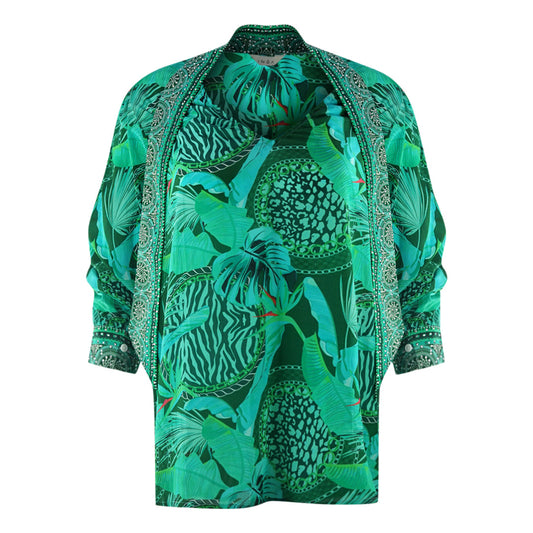 Inoa Valdivian Rainforest 1202114 Green Long Sleeve Blouse Silk Shirt