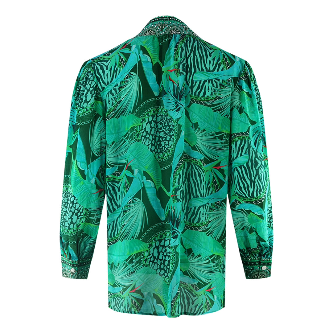 Inoa Valdivian Rainforest 1202114 Green Long Sleeve Blouse Silk Shirt