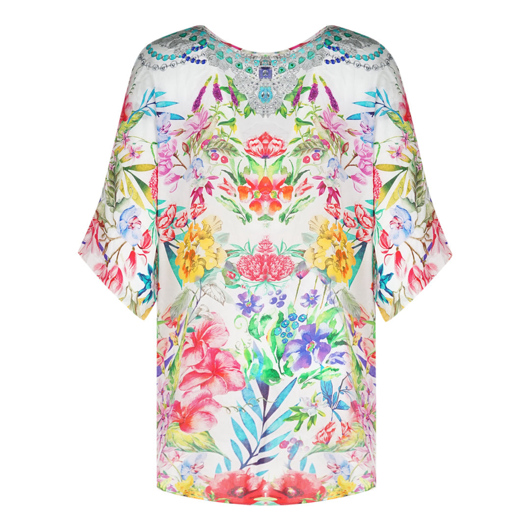 Inoa White Floral Multicoloured Long Sleeve Silk Fish Top White Floral 1947